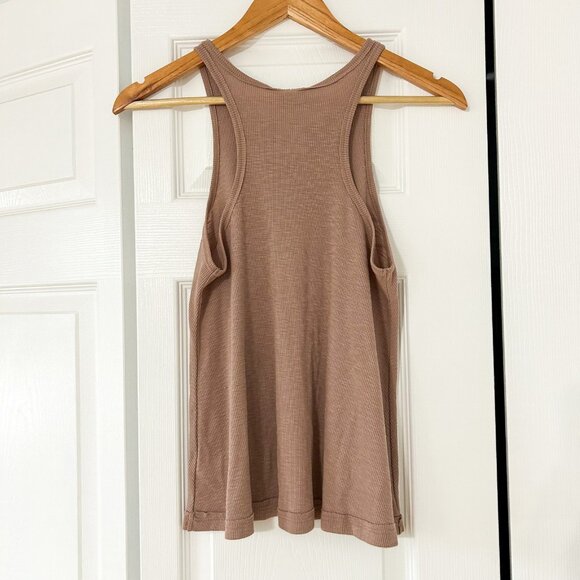 Free People Long Beach Tank Top in Mushroom Brown Tan Ribbed Knit Size Small - Picture 5 of 6